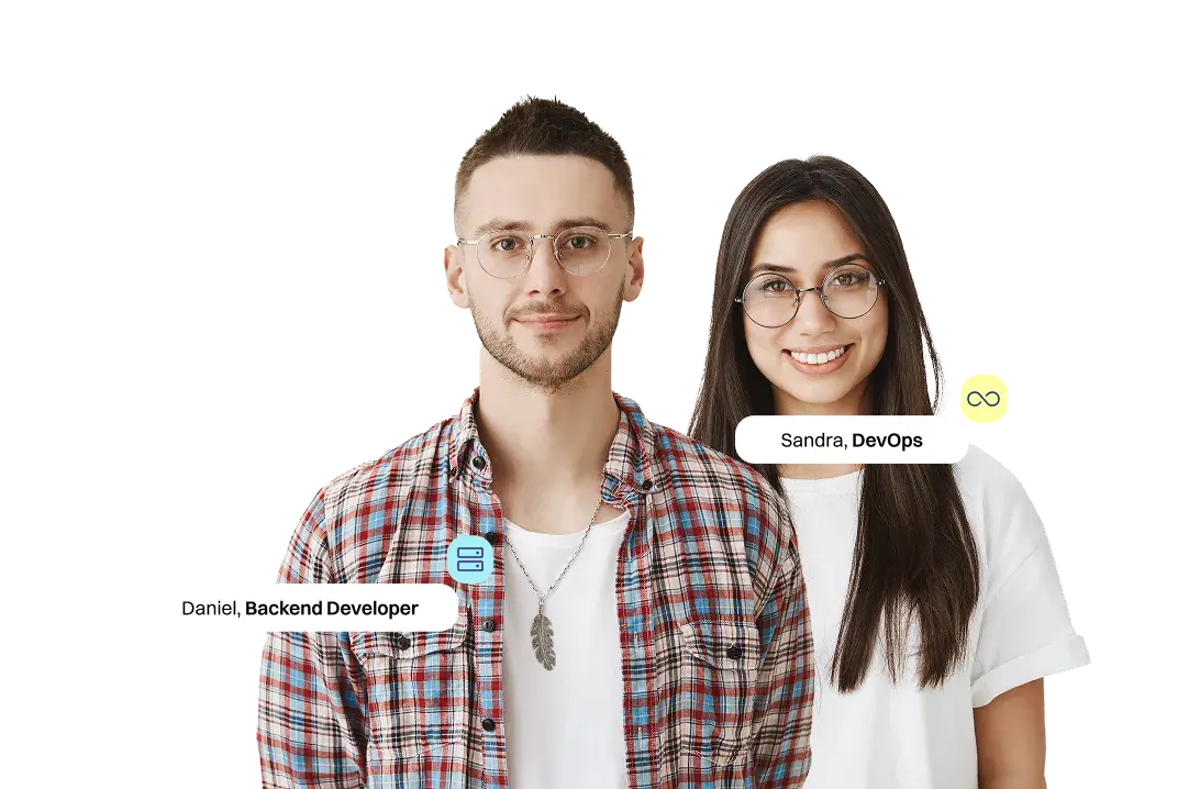 Daniel, backend developer, and Sandra, DevOps engineer at Daltum Systems, ready to support your team
