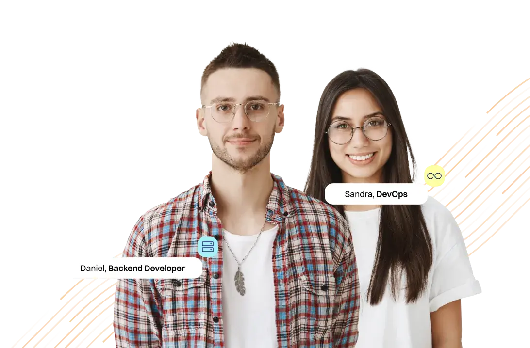 Daniel, backend developer, and Sandra, DevOps engineer at Daltum Systems, ready to support your team